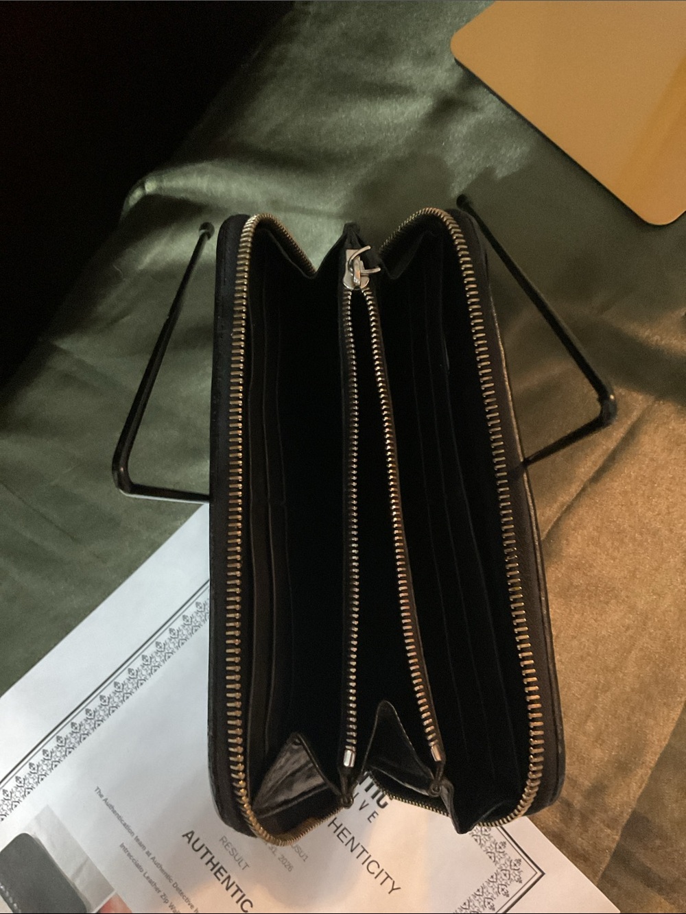 Bottega Veneta Black Woven Zip-Around Tablet Case with Gold Zipper Pull - Picture 4 of 9